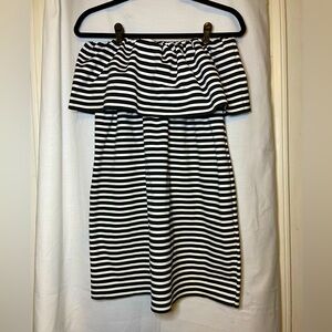 Zara Black & White Striped Strapless Mini Dress w Stretch and Ruffle Size M